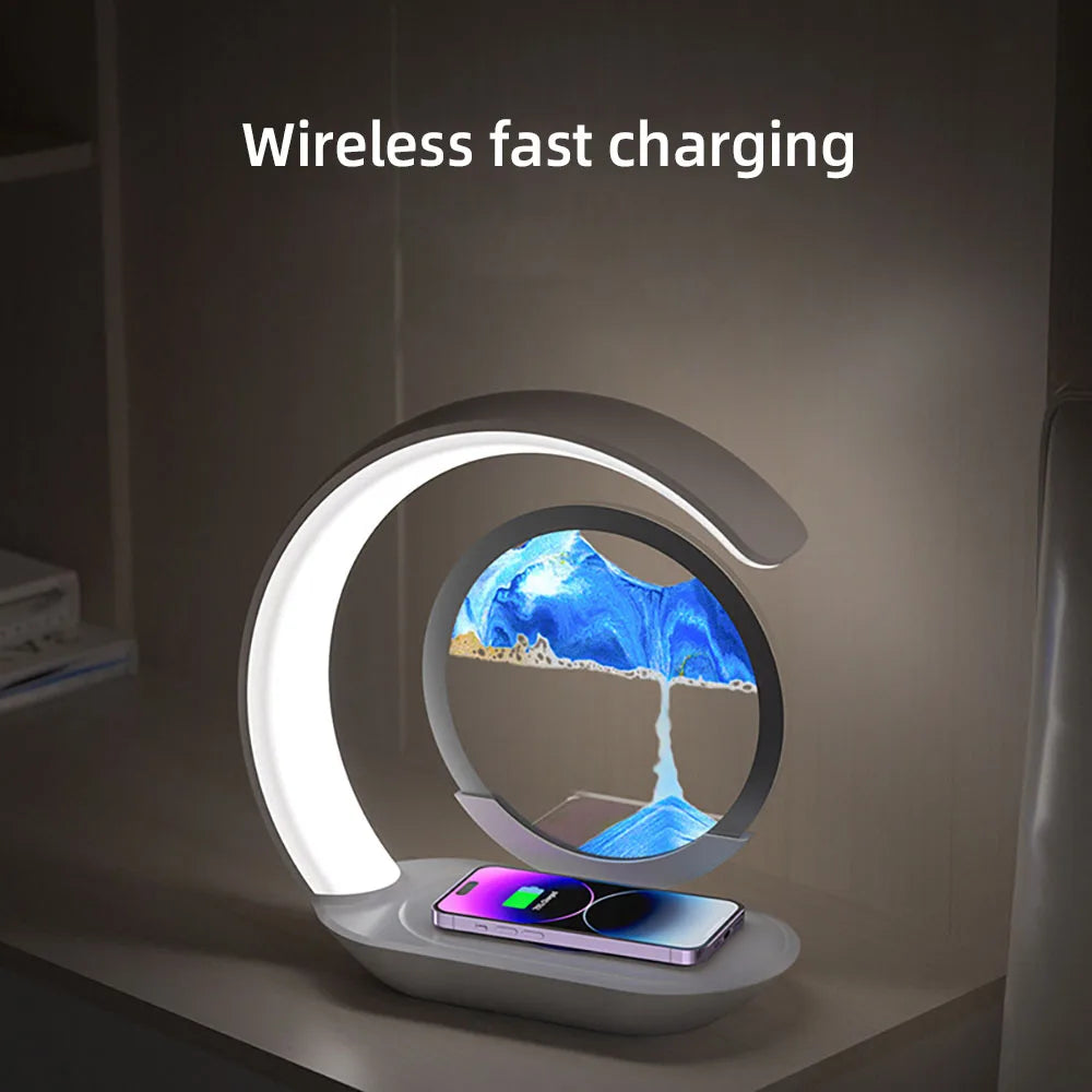 SandGlow Lamp – 3D Hourglass Desk Lamp with Wireless Charging