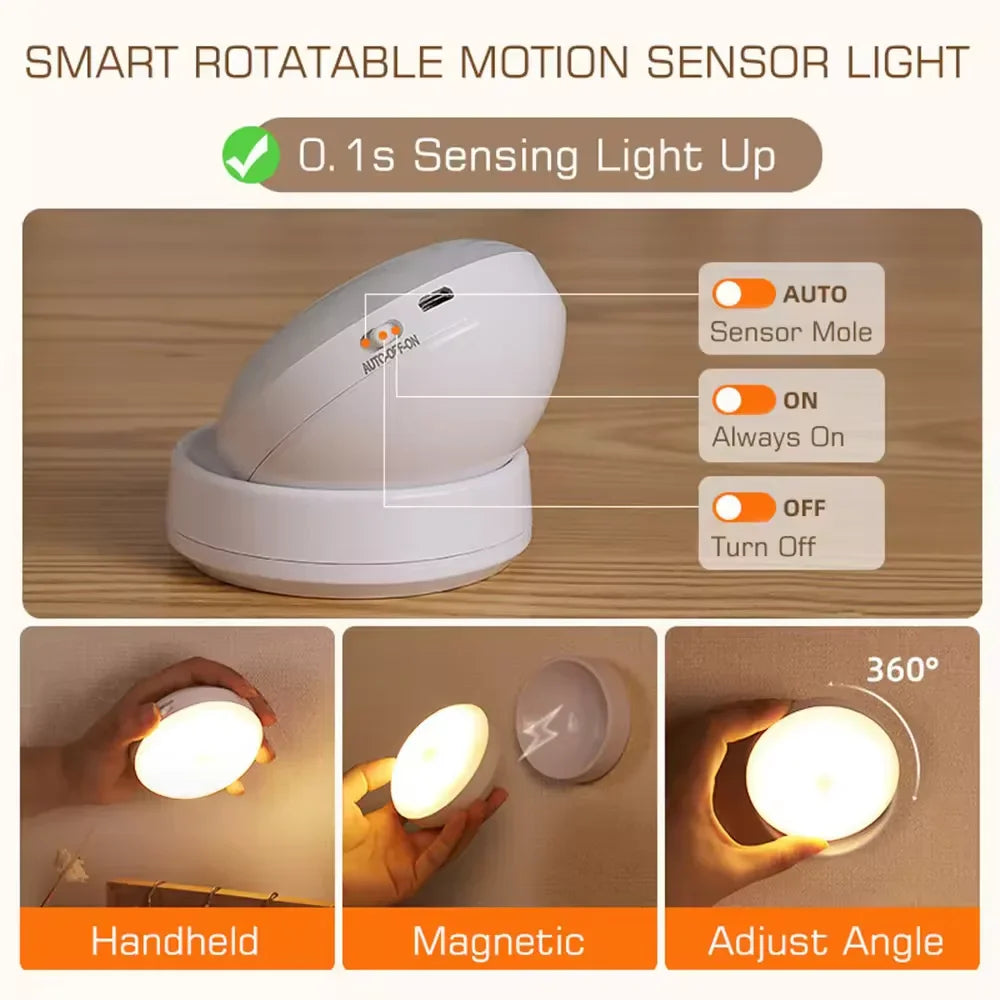 FlowSense – Wireless LED 360° Rotatable Sensor Night Light.