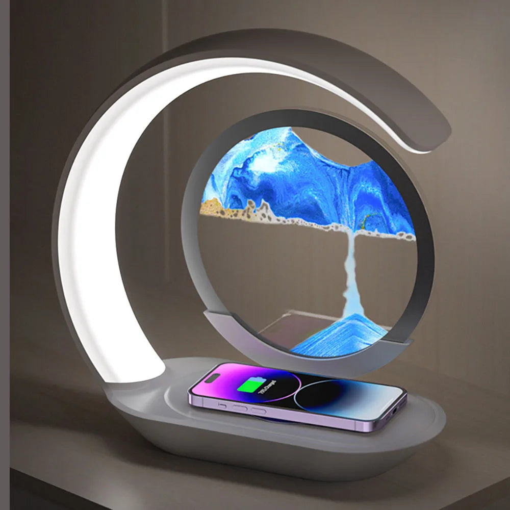 SandGlow Lamp – 3D Hourglass Desk Lamp with Wireless Charging