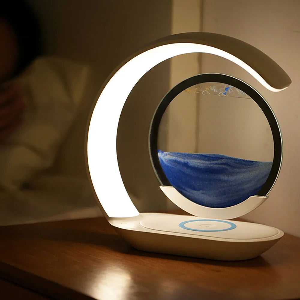 SandGlow Lamp – 3D Hourglass Desk Lamp with Wireless Charging